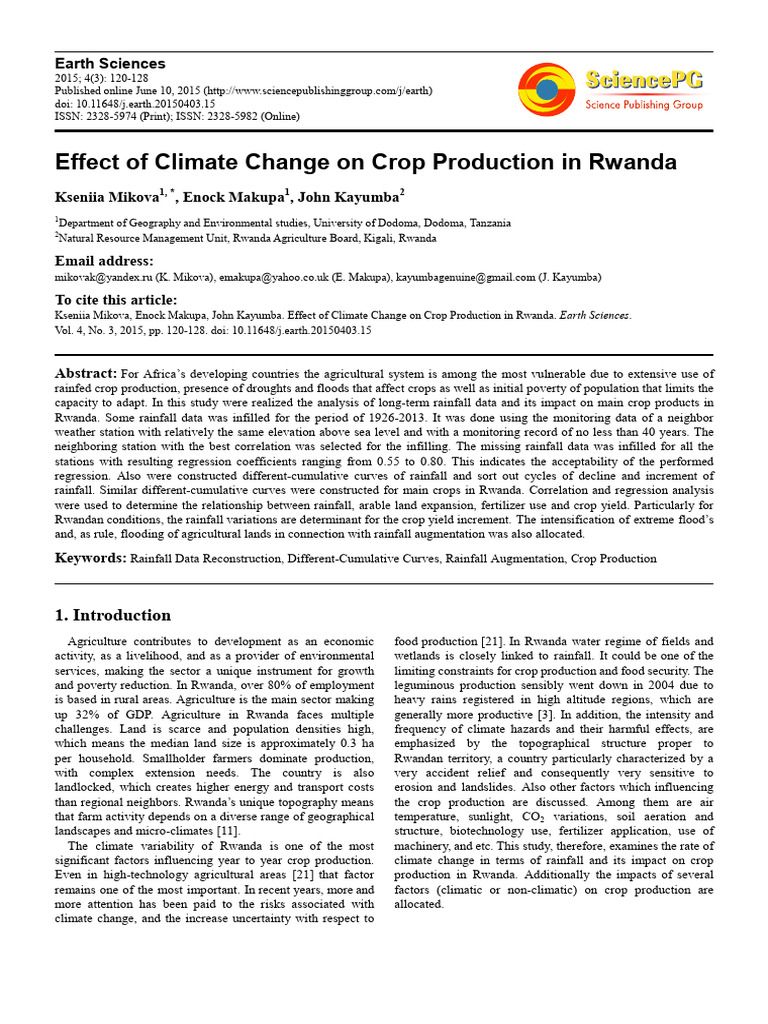 Climate Change Impact on Rwandan Crops | PDF | Agriculture | Fertilizer