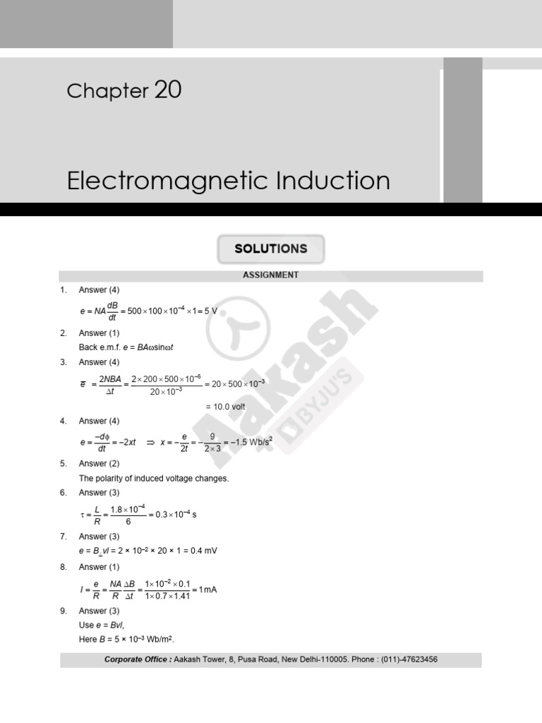 Chap-20 - Electromagnetic Induction - Solutions | PDF