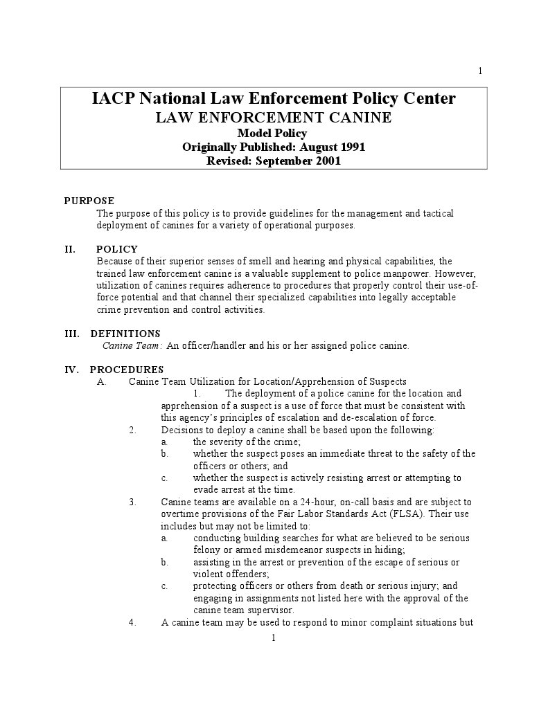 Law Enforcement Canine Policy - 2001 | PDF | Police Dog | Police Officer
