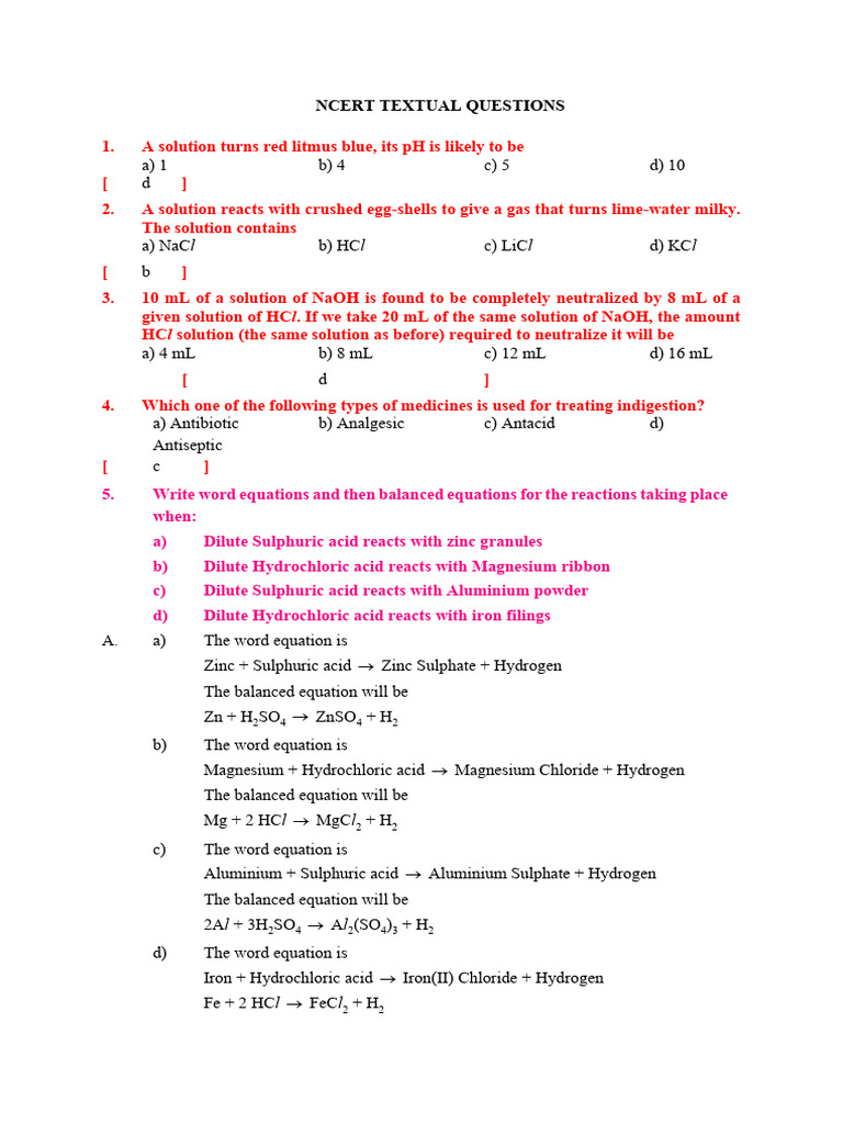 NCERT Chemistry Questions and Answers | PDF | Ph | Hydroxide
