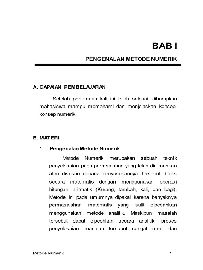 Pengenalan Metode Numerik dalam Matematika | PDF