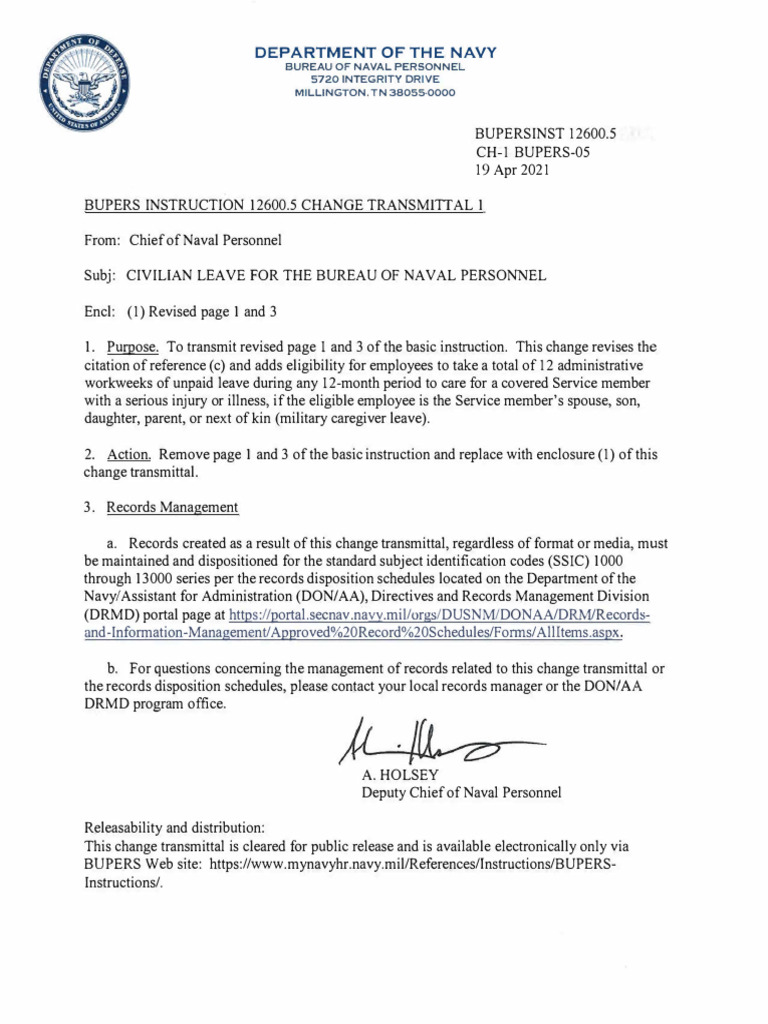 Civilian Leave Policy Update BUPERSINST | PDF | Family And Medical ...