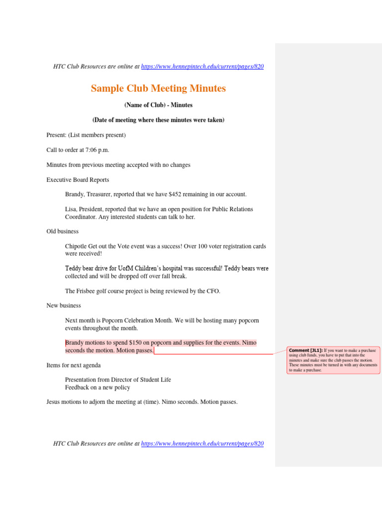 investment club meeting minutes template PDF