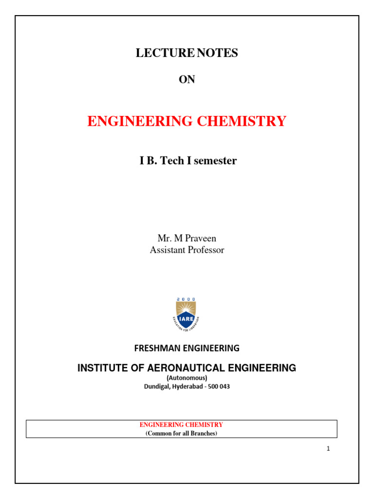 Engineering Chemistry Lecture Notes | PDF | Corrosion | Electrochemistry