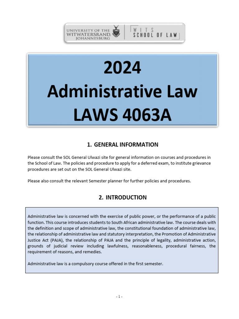 Admin Law Course Outline 2024 Final PDF Administrative Law