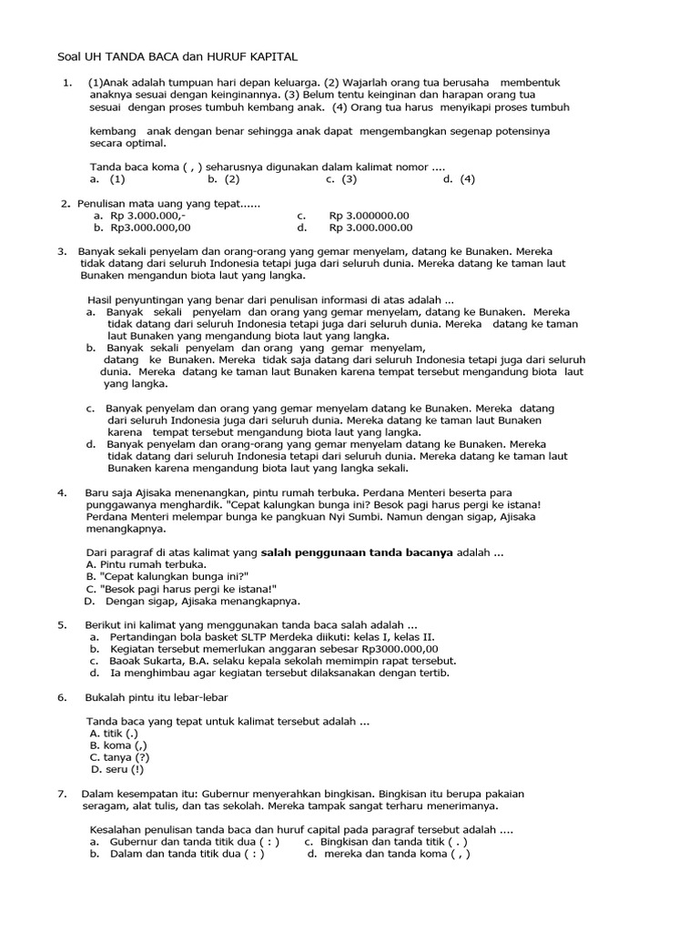 Latihan Soal Huruf Kapital Pdf