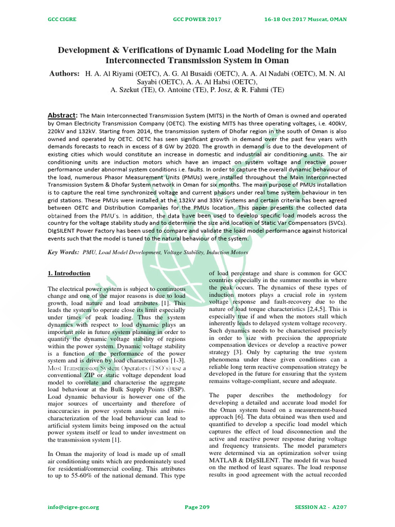 Dynamic Load Modeling in Oman's Power System | PDF