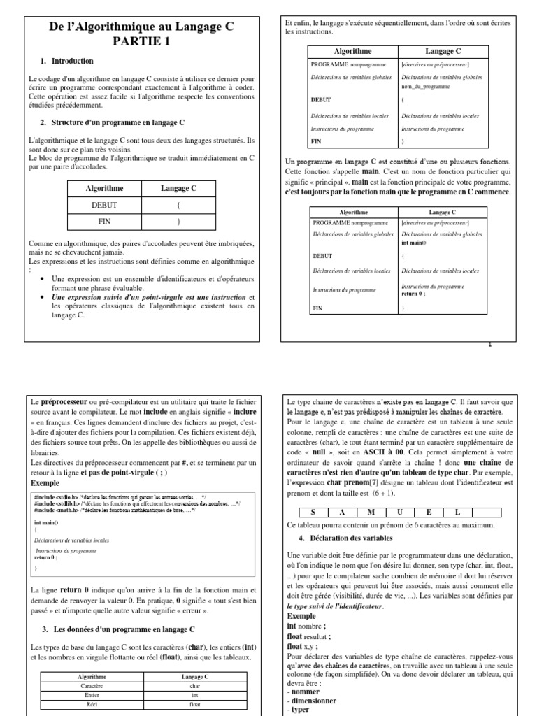 Algorithmes et Programmation en C | PDF | C (Langage de programmation ...