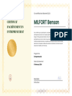 MILFORT Benson: Certificat D'Achèvement en Entrepreneuriat