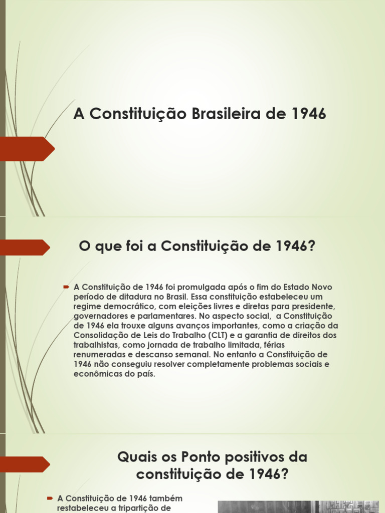 Características da Constituição de 1946 | PDF | Constituição | Brasil