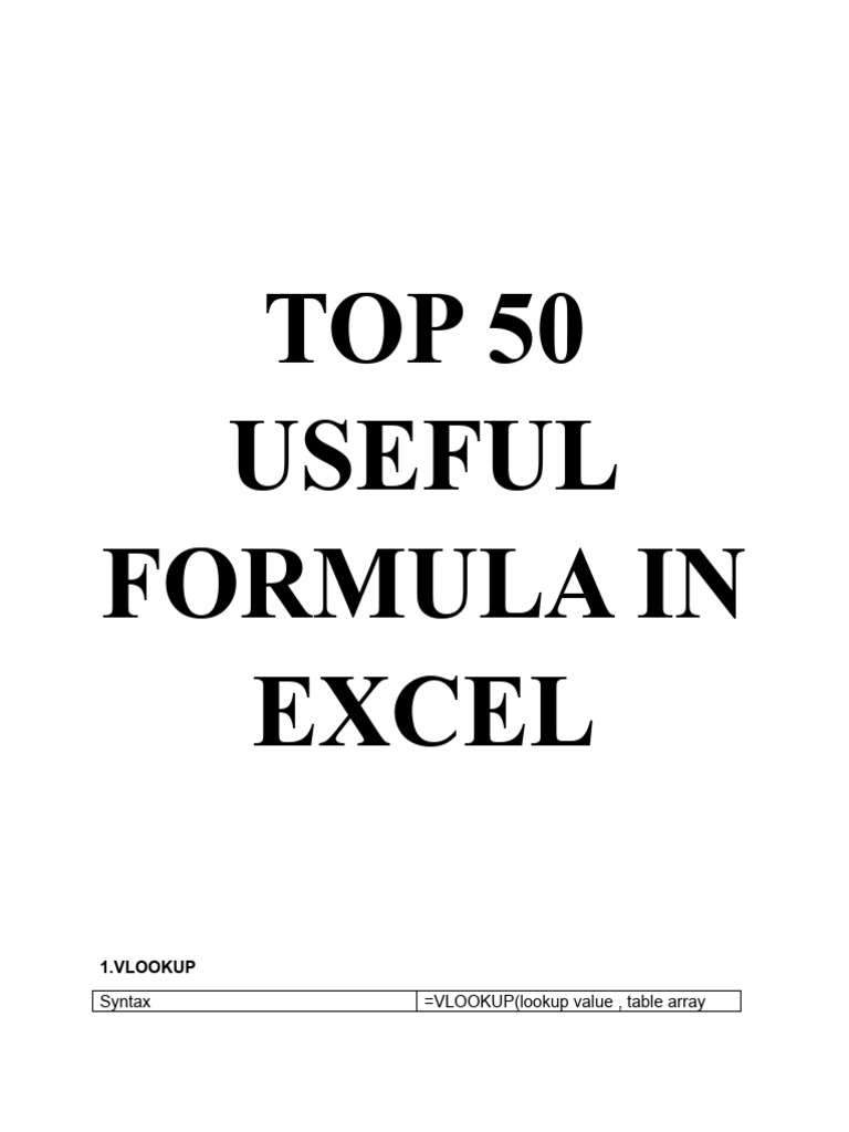 Top 50 Excel Formulas Explained | PDF | Parameter (Computer Programming ...