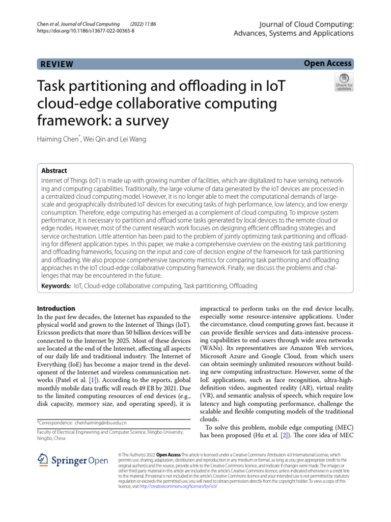Task partitioning and offloading in iot cloud edge collaborative