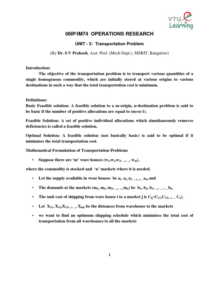 Transportation Problem Optimization Guide | PDF | Mathematical ...