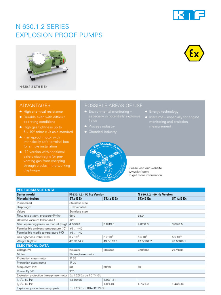 KNF Datasheet N 630-1-2 Ex 03-2022 Web | PDF | Pump | Atmospheric Pressure