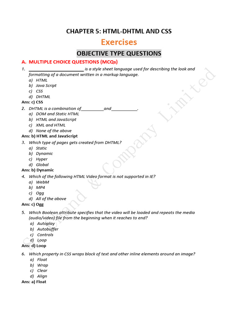 Exercises: Chapter 5: HTML-DHTML and Css | PDF | Proprietary Software ...