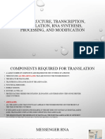 Rna Structure, Transcription, Translation, Rna Synthesis, Processing, and Modification