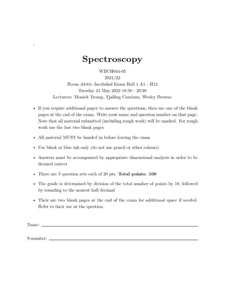 Mid Term Exam Spectroscopy 2021 22) | Download Free PDF | Nuclear ...
