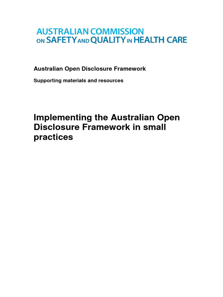 Implementing The Australian Open Disclosure Framework in Small ...