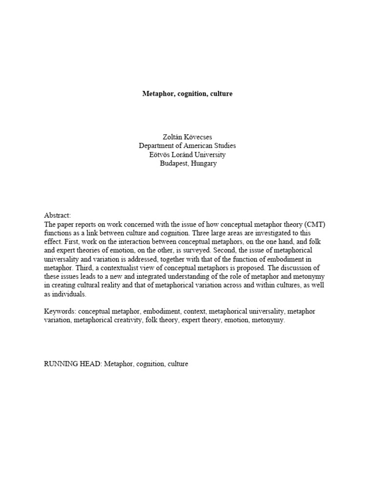 Metaphor Cognition Culturefinal | PDF