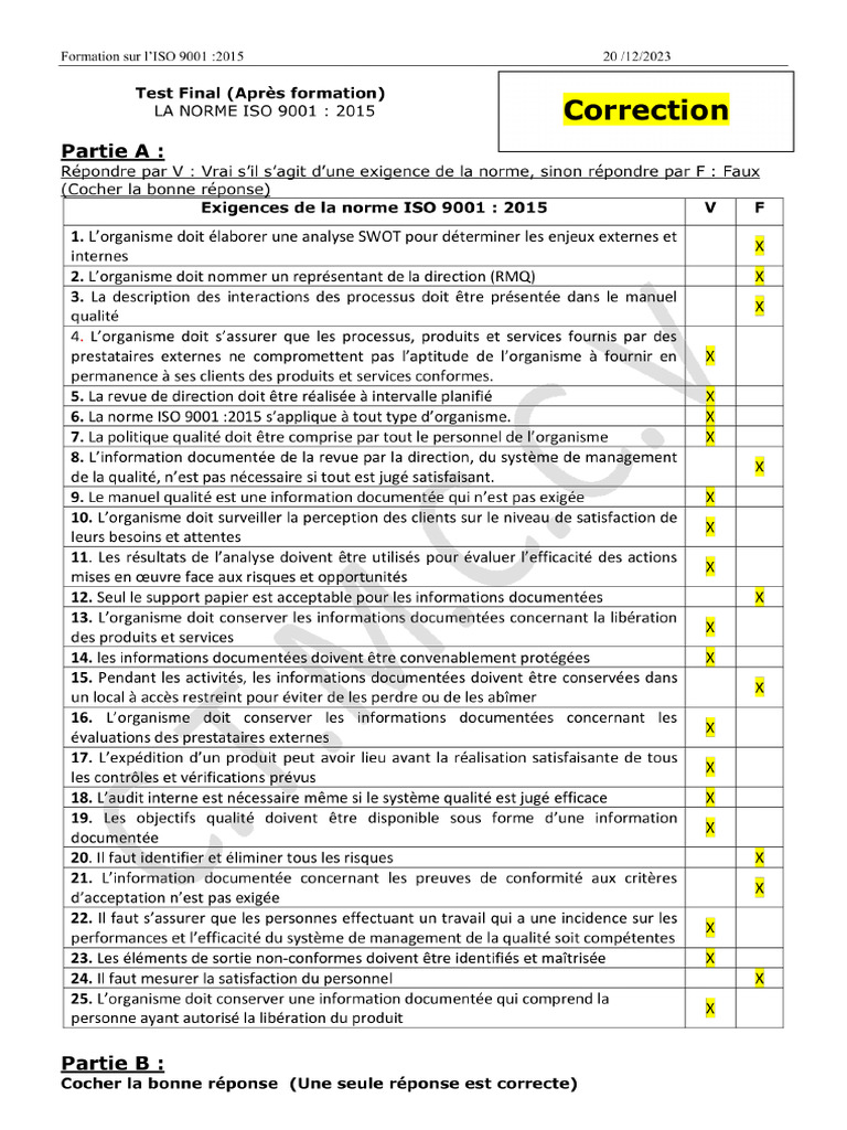 Test Final Après Formation - Correction | PDF