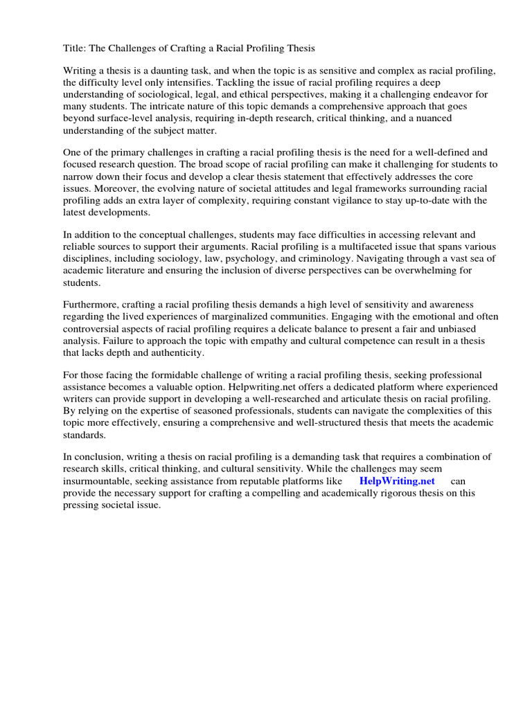 Racial Profiling Thesis Topic PDF Racial Profiling Race (Human