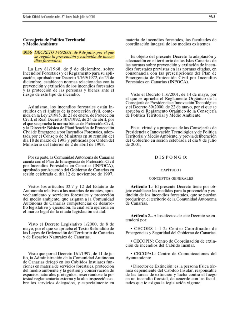 Decreto 146/2001 Por El Que Se Regula La Prevención y Extinción de ...