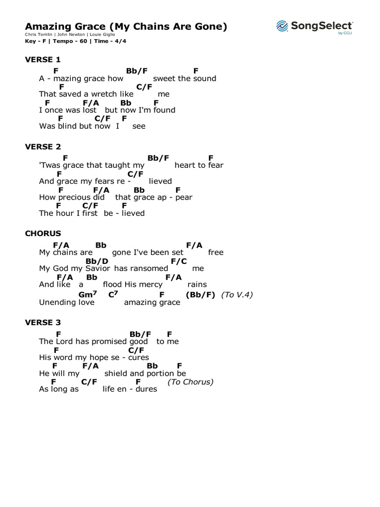 5 amazing grace my chains are gone chords f pdf