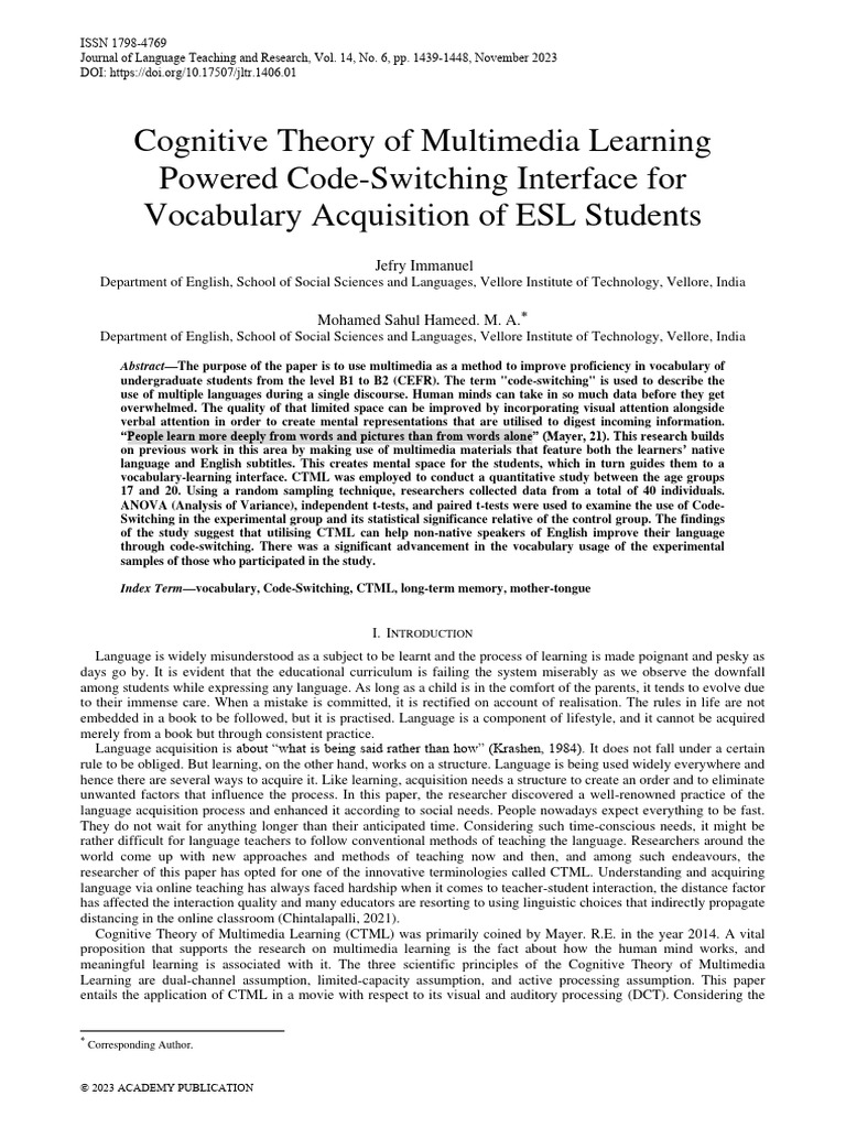 Cognitive Theory Of Language Learning Pdf