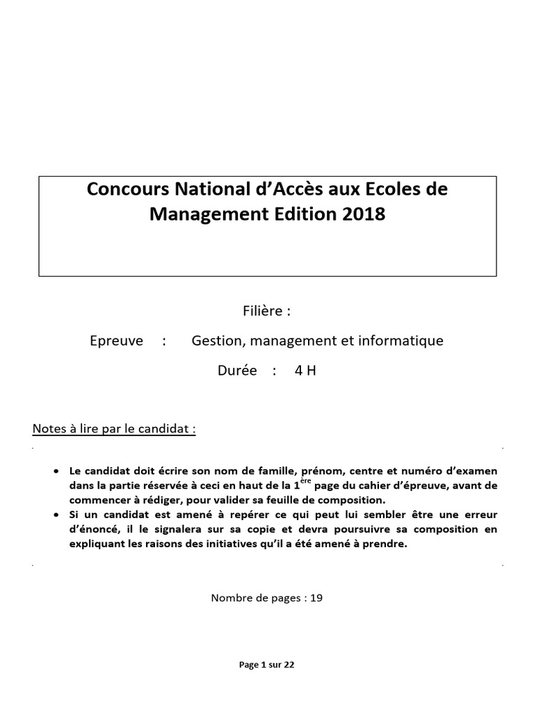 Concours Gestion & Management 2018 | PDF | Gestion stratégique | Maroc