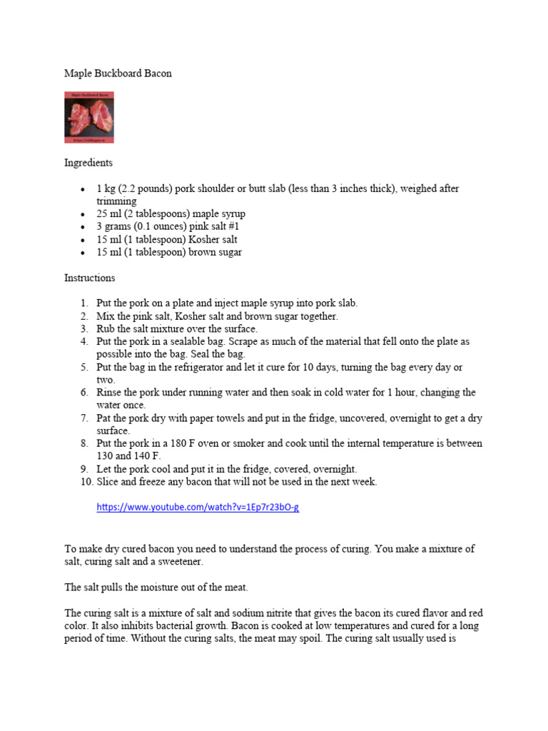 Maple Buckboard Bacon PDF Bacon Curing (Food Preservation)