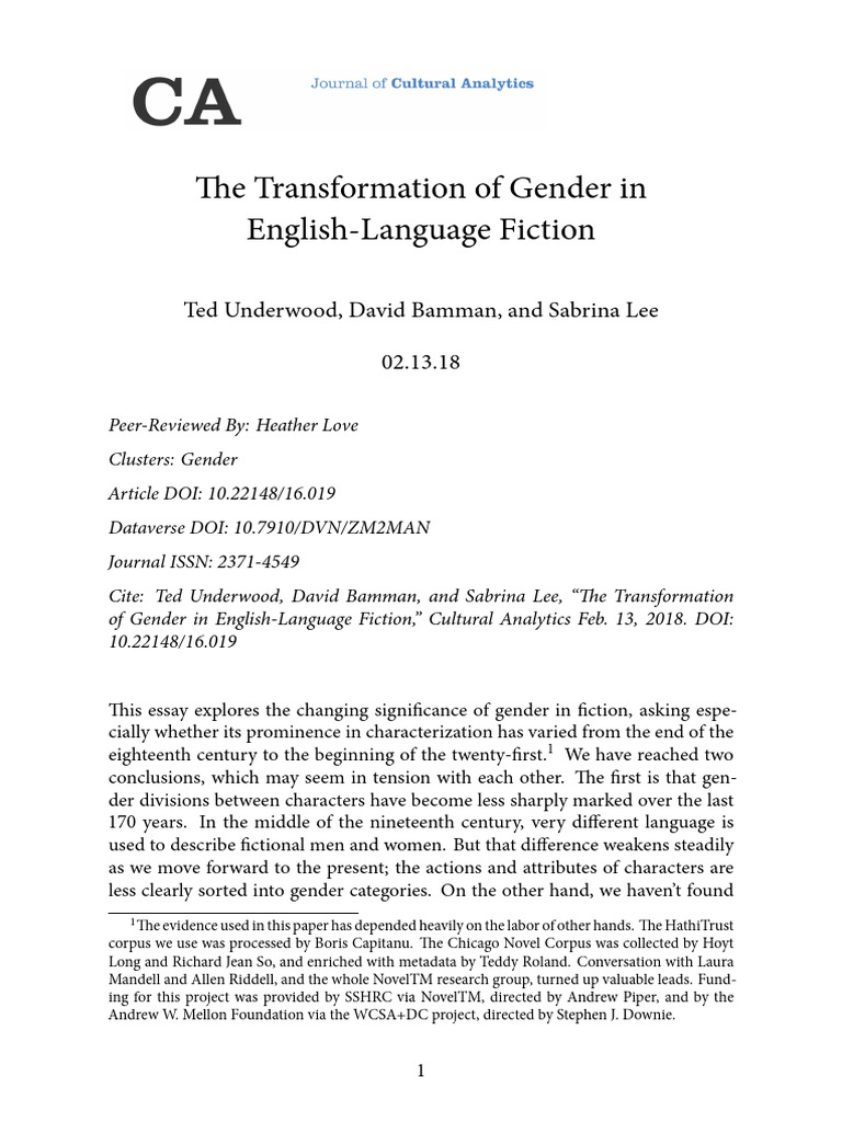 Gender Representation in Fiction Over Time | PDF | Gender Studies | Gender