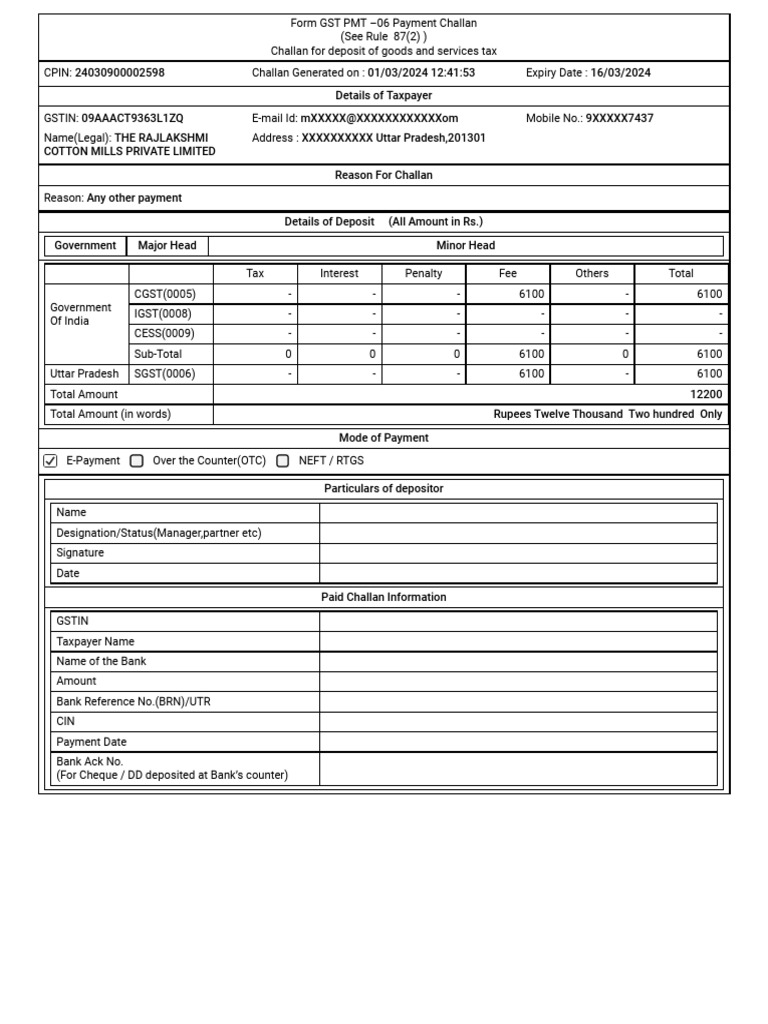 GST Challan (RCM) | PDF | Money | Economies