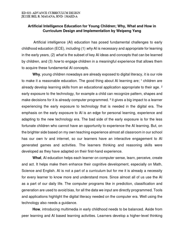 AI Education in Early Childhood Curriculum | PDF | Computers