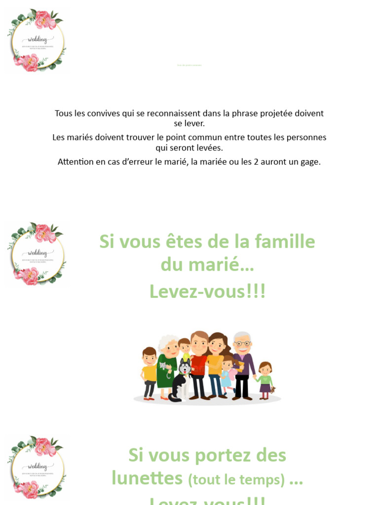 Jeu des points communs pour mariage | PDF