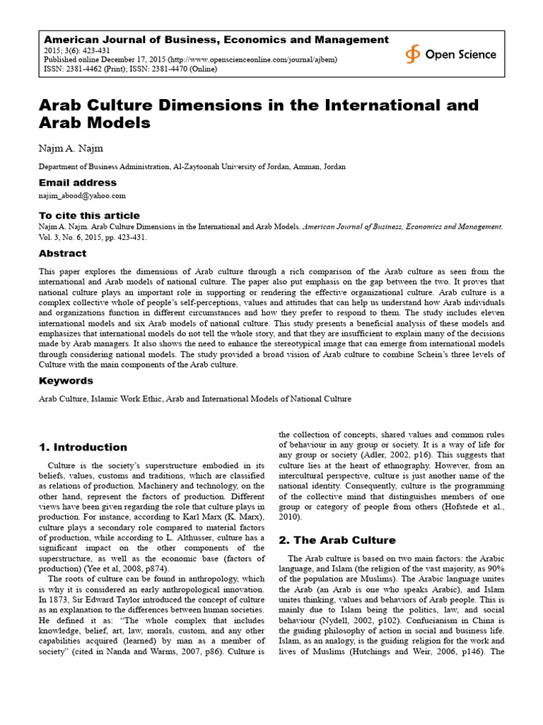 Arab Culture Dimensions and Models Analysis | PDF | Arabs | Gulf ...