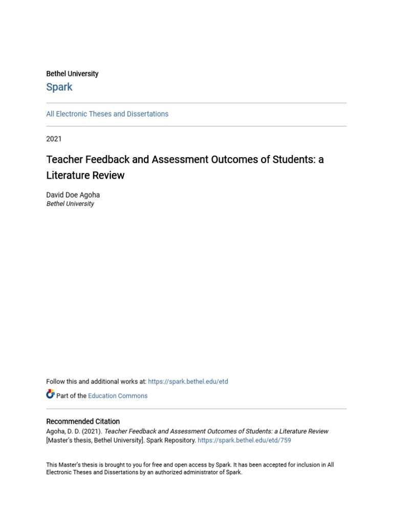 Teacher Feedback and Assessment Outcomes of Students - A Literatur ...