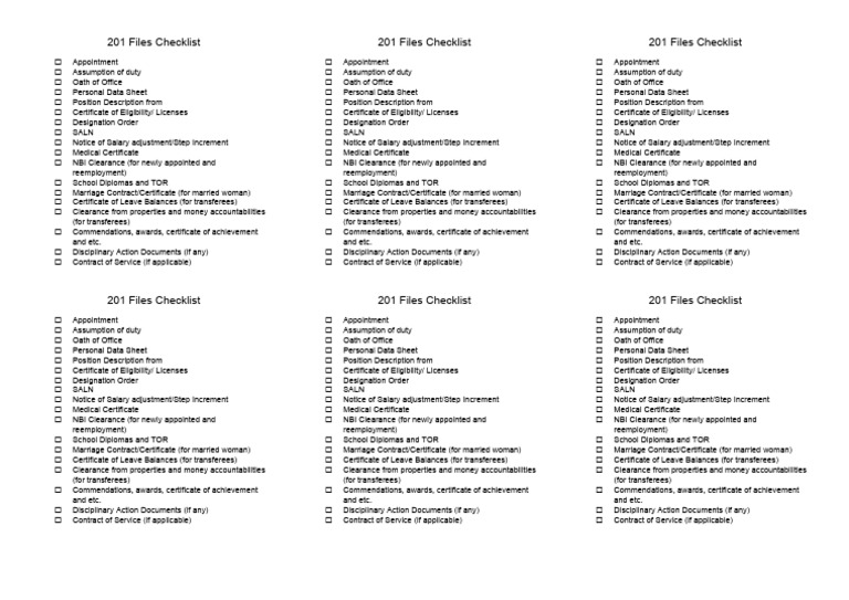 201 Files Checklist PDF 201 Files Checklist PDF