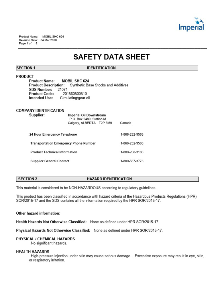 11Msds Mobile SHC 624 PDF Personal Protective Equipment Waste