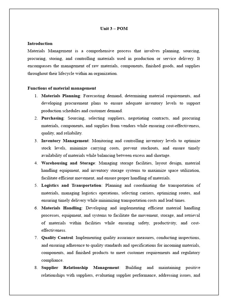 Essentials of Materials Management | PDF | Lean Manufacturing | Inventory
