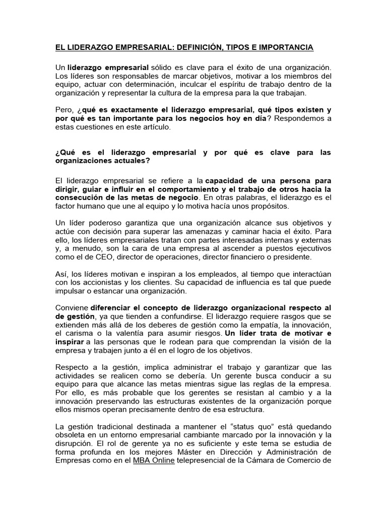 Tipos de Liderazgo Empresarial | PDF | Liderazgo | Business