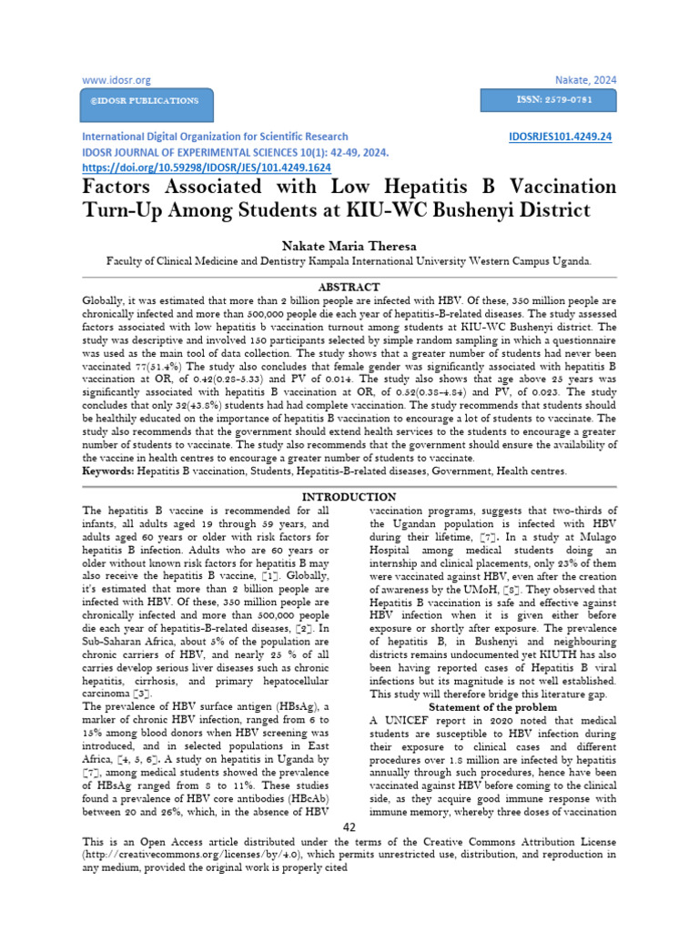 Factors Affecting Hepatitis B Vaccination in Students | PDF | Hepatitis ...