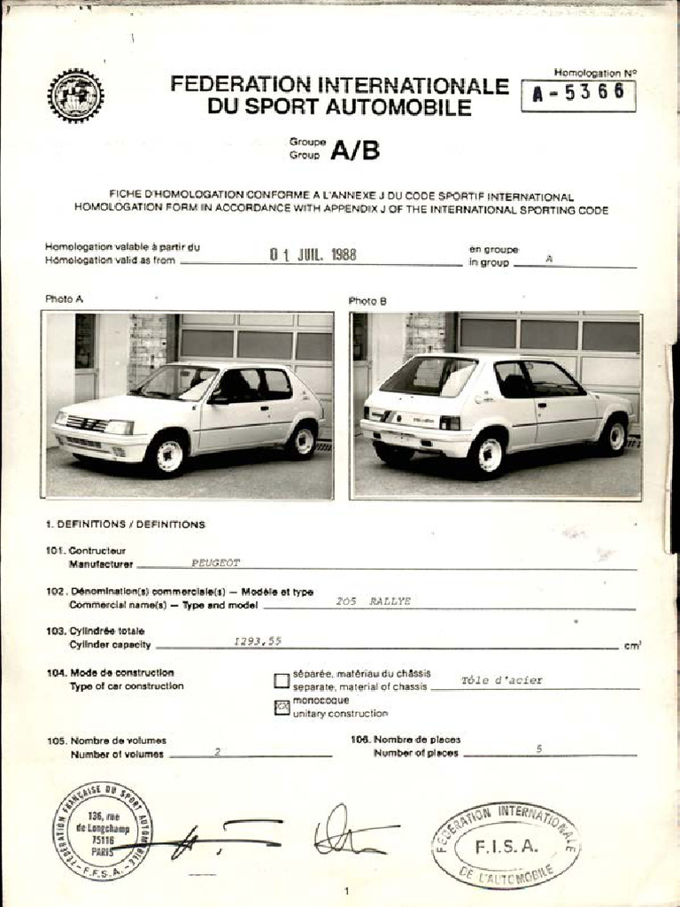Homologation Form Number 5366 Group A 2 | PDF