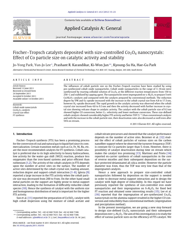 Co3O4 Nanoparticles in Fischer-Tropsch Catalysis | PDF | Catalysis ...
