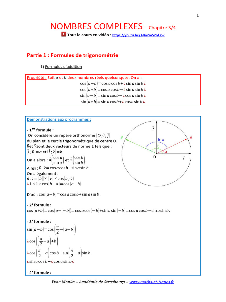 Formules Trigonométriques et Complexes | PDF | Nombre complexe | Pi