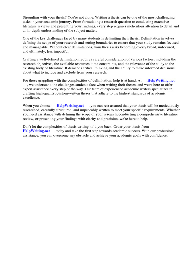 Delimitation Thesis Sample | PDF | Thesis | Methodology