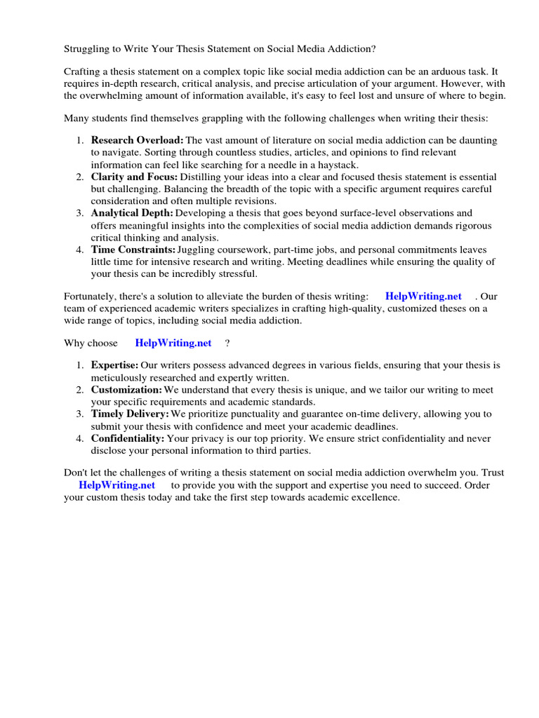 Thesis Statement Social Media Addiction PDF Social Media Popular