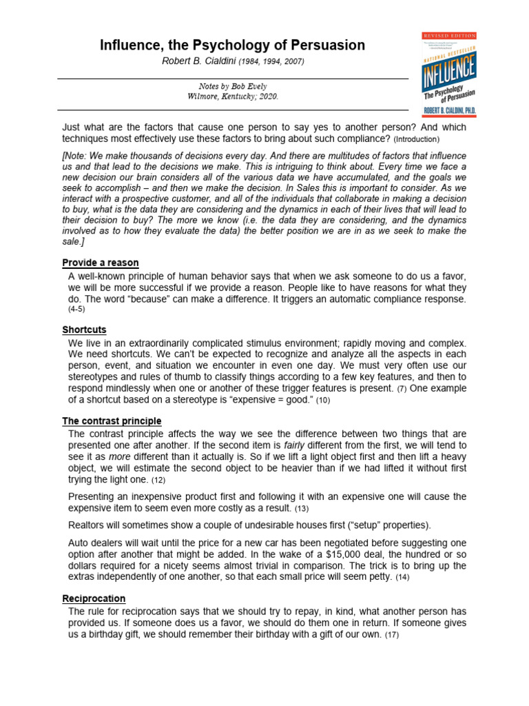 INFLUENCE THE PSYCHOLOGY OF PERSUASION BY ROBERT B CIALDINI REVIEW visual data 7