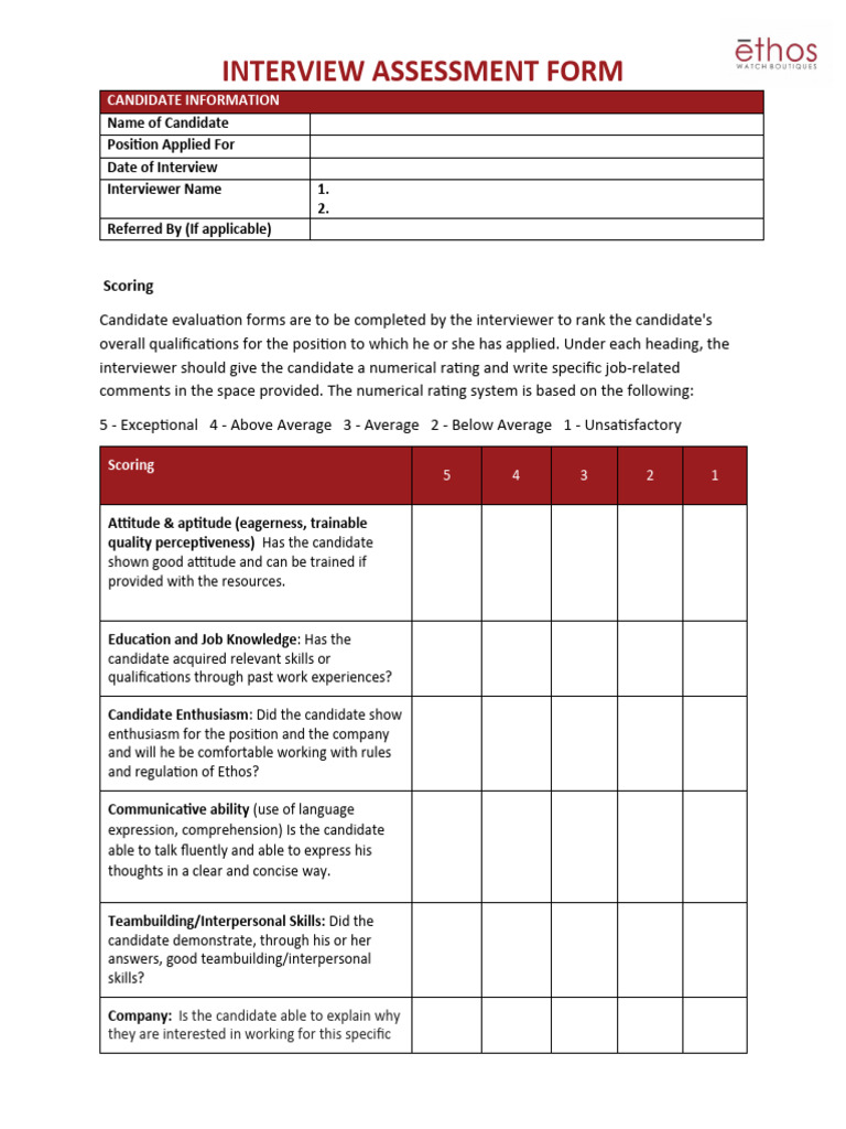 3.interview Assessment Form Template | PDF | Communication ...