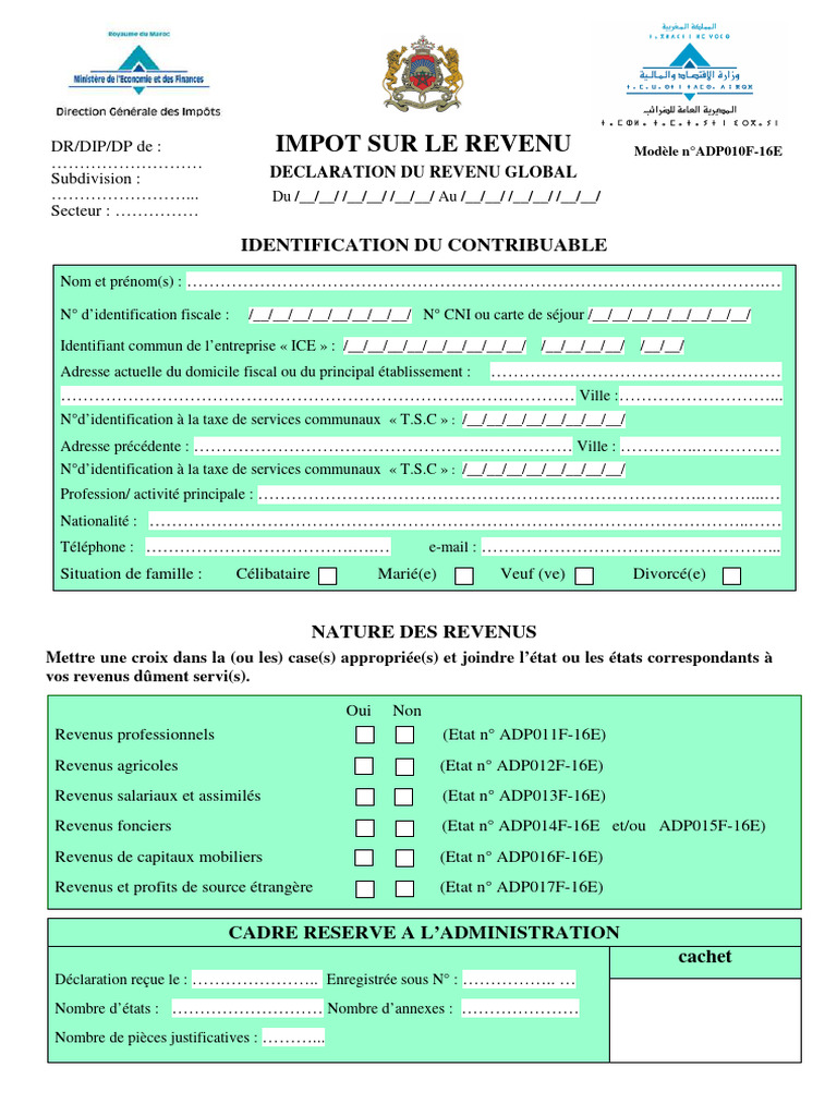 Déclaration de Revenu Global au Maroc | PDF | Impôt sur le revenu ...