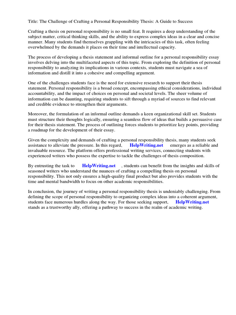 Personal responsibility thesis statement and informal outline pdf